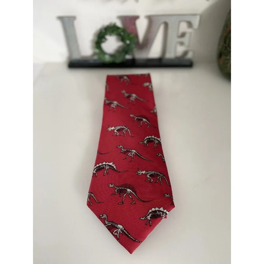 Vintage Anatomical Chart Co Tie Dinosaur Skeletons Red‎ Classic Novelty College